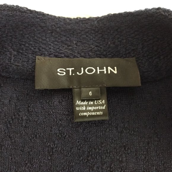 ST‎ JOHN Caris Geo Blazer Women's 6 Navy Santa Knit Lace Notch Collar Jacket - Picture 12 of 16